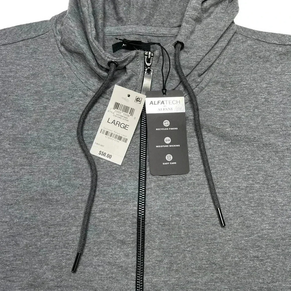 Alfani Mendoza Oxford Heather Grey Full Zip Hooded Mens Sweatshirt Size Large - Picture 7 of 12
